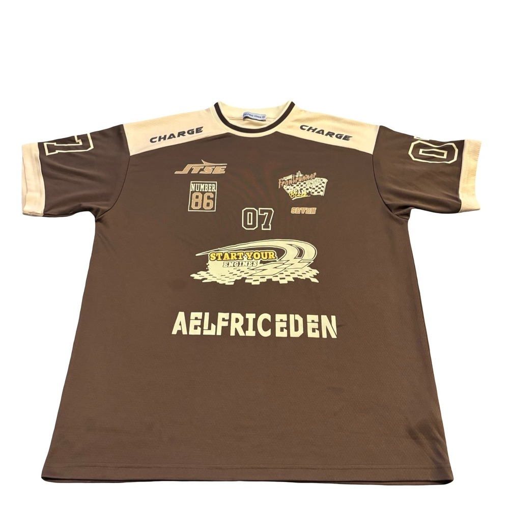 Aelfric Eden Mens Racing Jersey Brown Cream Graphic Mesh Shirt XL Streetwear